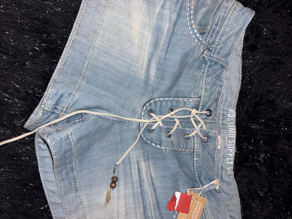 Mossimo Supply Co. Y2K Lace-Up Denim Shorts with Bead and Feather Detail - Picture 2 of 4